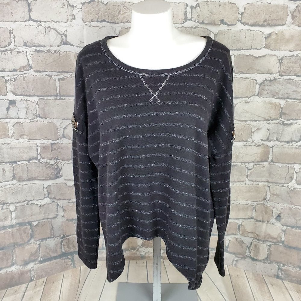 Guess Sweatshirt Embellished Black Silver Sz Small